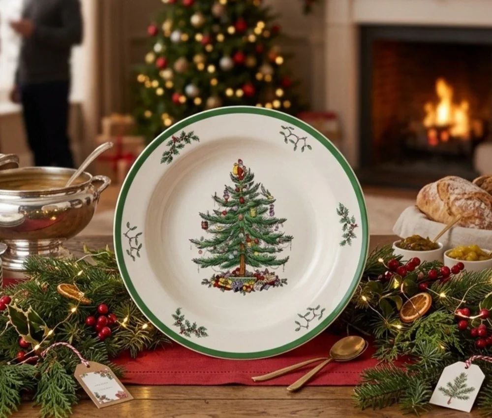 Spode Christmas Tree Vegetable Serving Bowl 12” Round Holiday Dish England